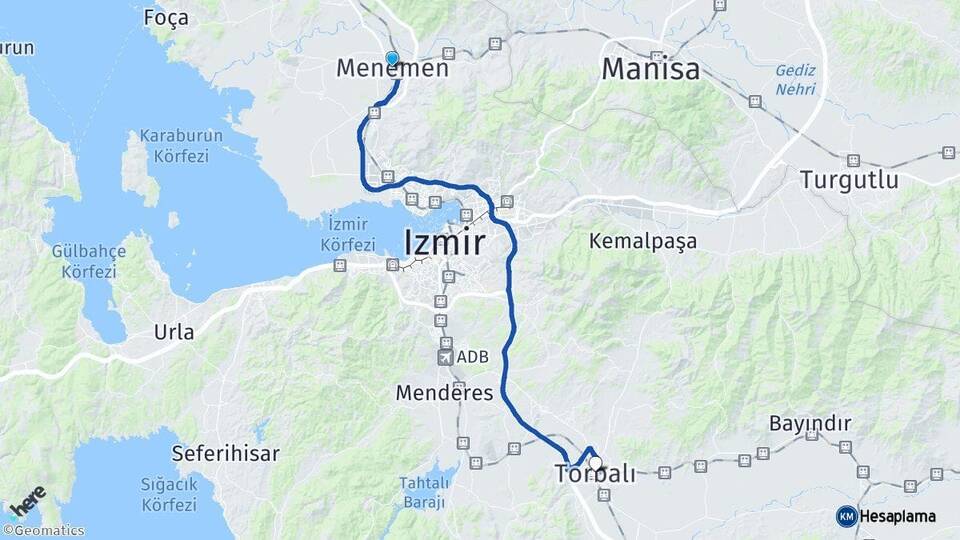 İzmir Menemen Torbalı Arası Kaç Km - Yol Haritası