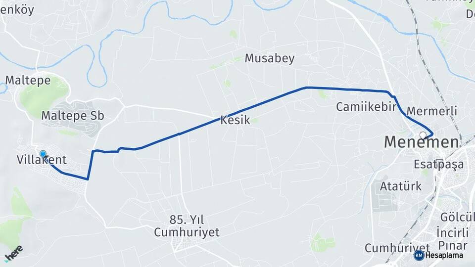 İzmir Menemen Villakent Menemen Arası Kaç Km - Yol Haritası