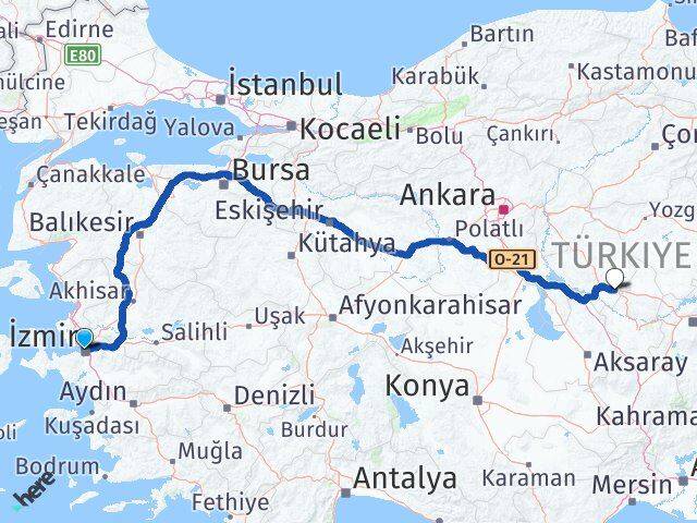 İzmir Mucur Kırşehir Arası Kaç Km - Yol Haritası