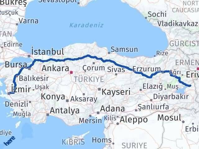 İzmir Muradiye Van Arası Kaç Km - Yol Haritası