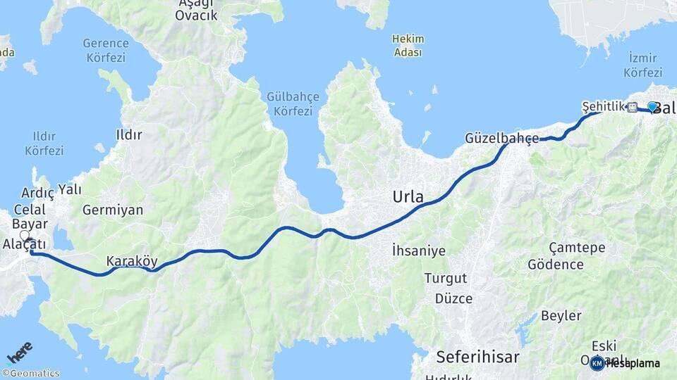 İzmir Narlıdere Alaçatı Çeşme Arası Kaç Km - Yol Haritası