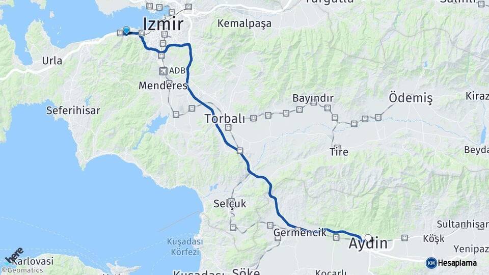 İzmir Narlıdere Aydın Arası Kaç Km - Yol Haritası