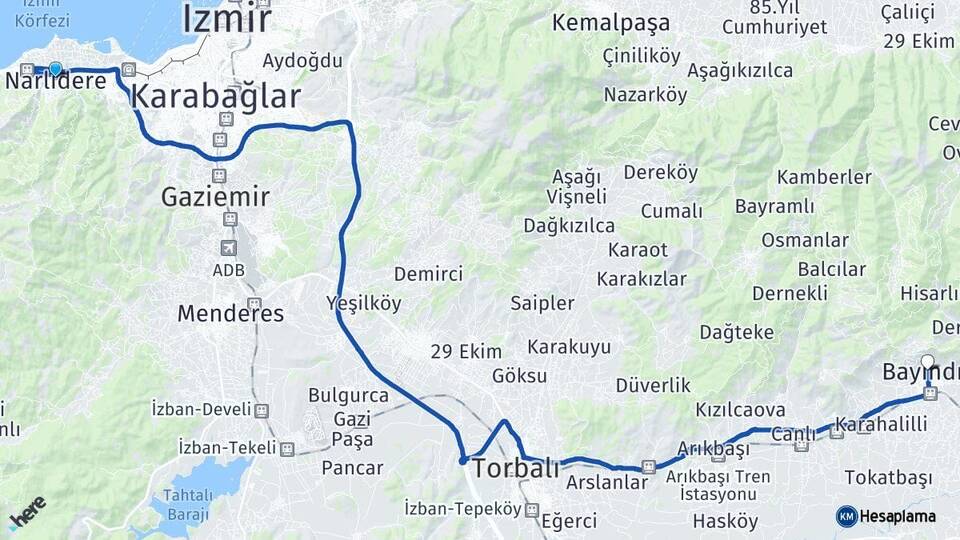 İzmir Narlıdere Bayındır Arası Kaç Km - Yol Haritası