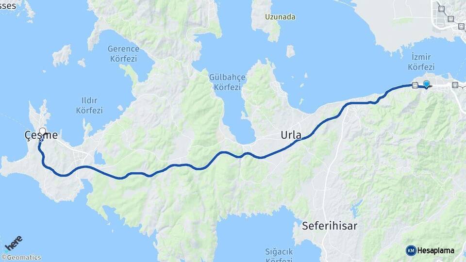 İzmir Narlıdere Çeşme Arası Kaç Km - Yol Haritası