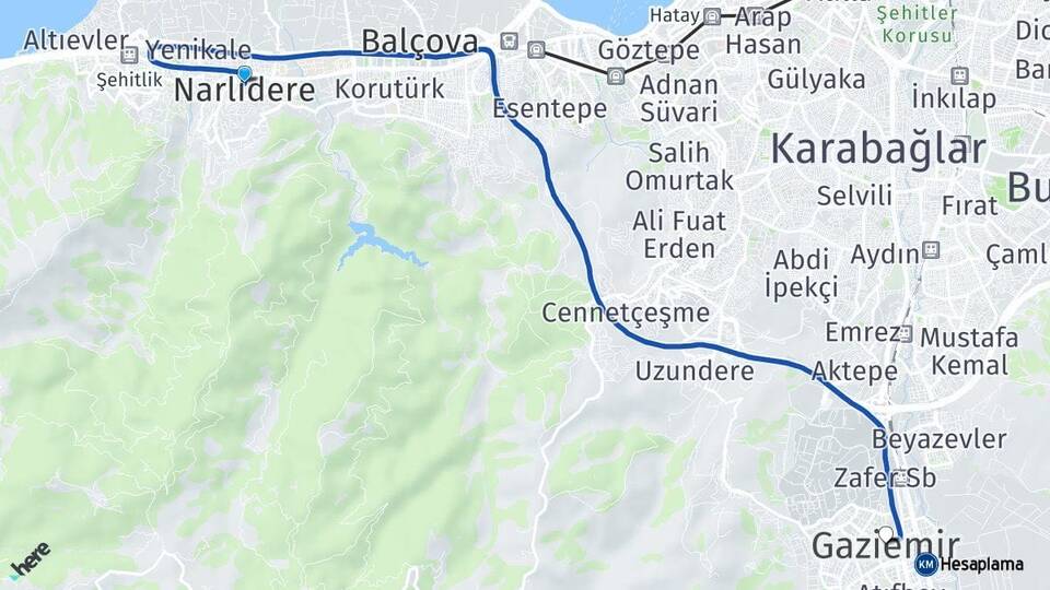 İzmir Narlıdere Gaziemir Arası Kaç Km - Yol Haritası