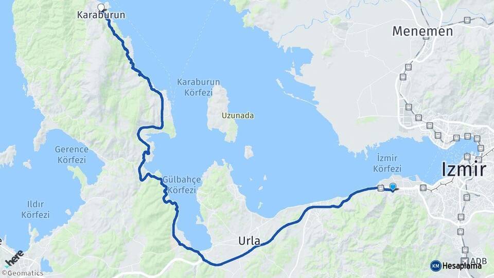 İzmir Narlıdere Karaburun Arası Kaç Km - Yol Haritası
