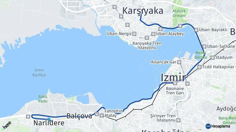 İzmir Narlıdere Karşıyaka Arası Kaç Km - Yol Haritası