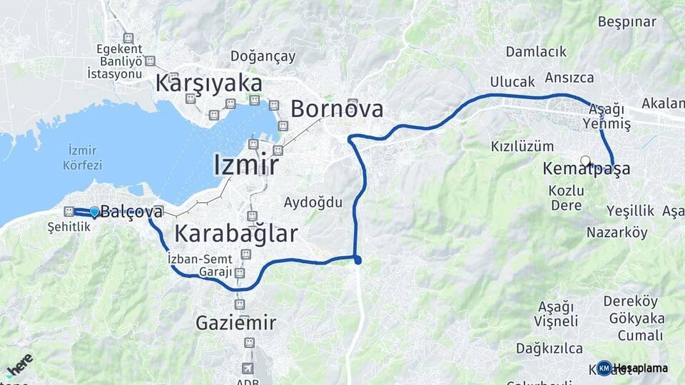 İzmir Narlıdere Kemalpaşa Arası Kaç Km - Yol Haritası