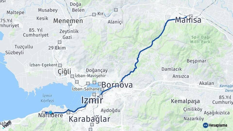 İzmir Narlıdere Manisa Arası Kaç Km - Yol Haritası