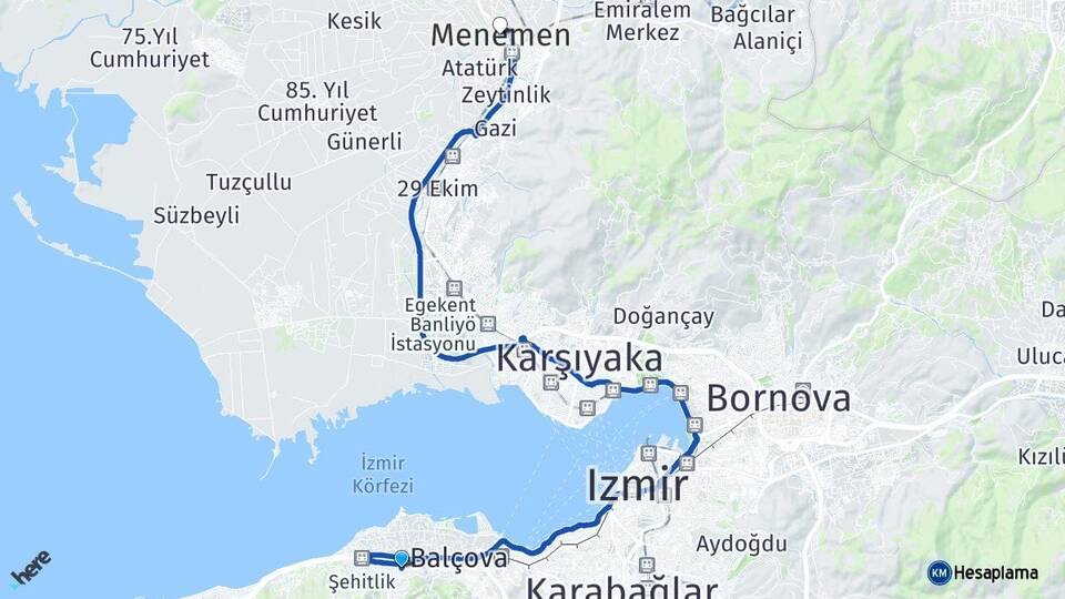 İzmir Narlıdere Menemen Arası Kaç Km - Yol Haritası