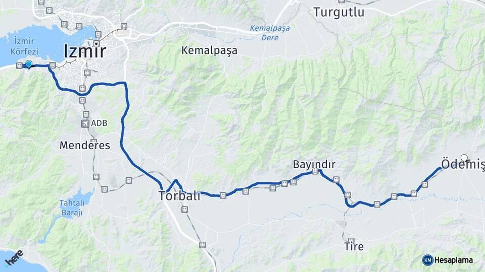 İzmir Narlıdere Ödemiş Arası Kaç Km - Yol Haritası
