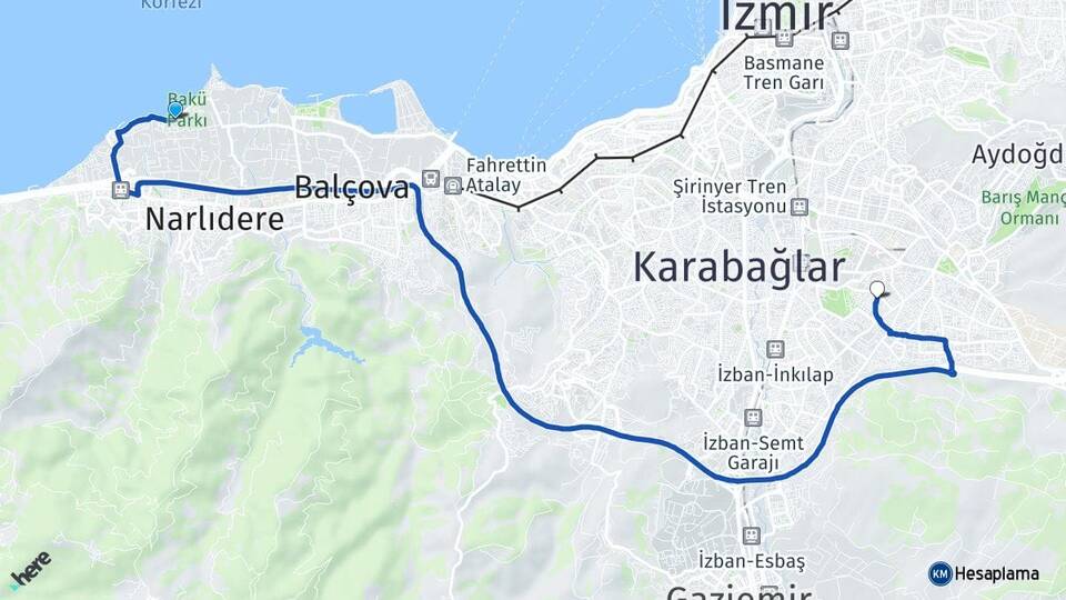 İzmir Narlıdere Sahilevleri Buca Arası Kaç Km - Yol Haritası