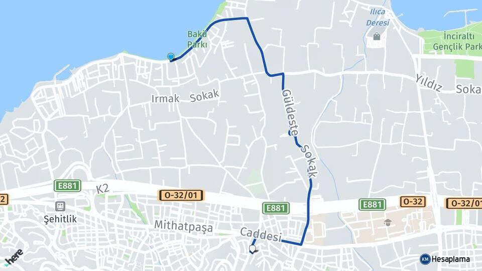 İzmir Narlıdere Sahilevleri Narlıdere Arası Kaç Km - Yol Haritası