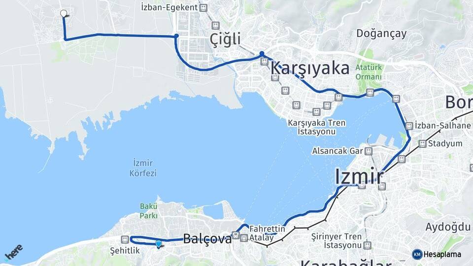İzmir Narlıdere Sasalı Çiğli Arası Kaç Km - Yol Haritası