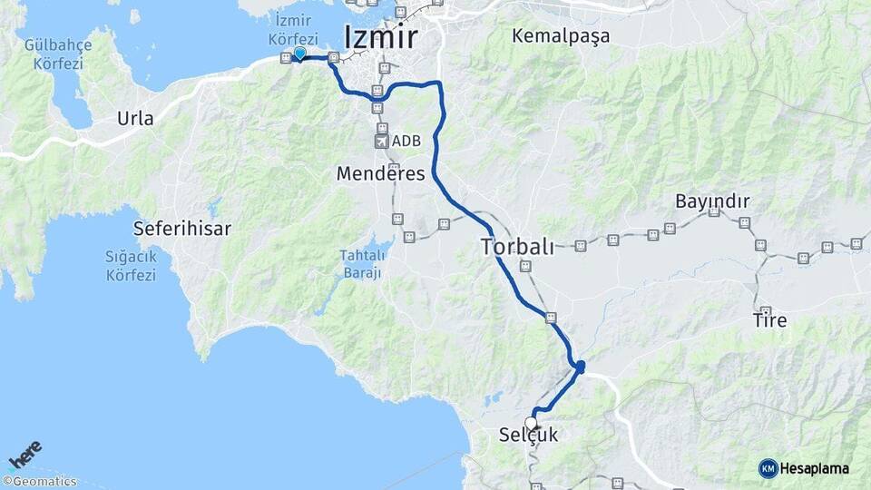 İzmir Narlıdere Selçuk Arası Kaç Km - Yol Haritası