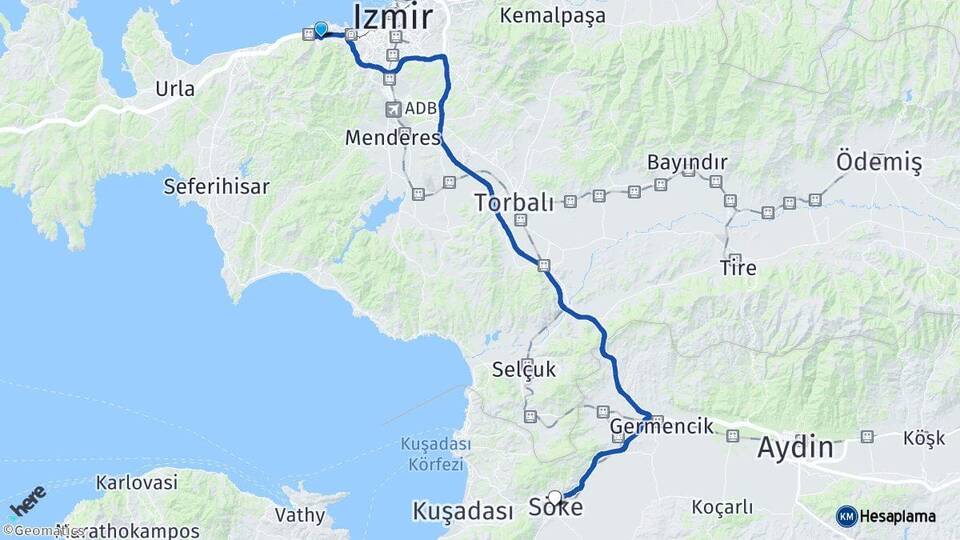 İzmir Narlıdere Söke Aydın Arası Kaç Km - Yol Haritası