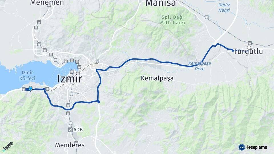 İzmir Narlıdere Turgutlu Manisa Arası Kaç Km - Yol Haritası
