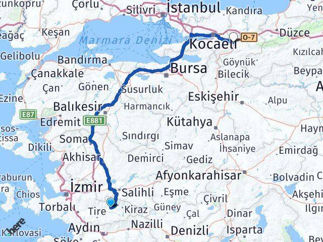 İzmir Ödemiş Akçay Sapanca Sakarya Arası Kaç Km - Yol Haritası