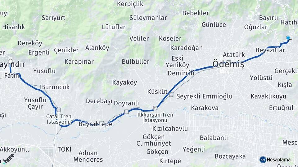 İzmir Ödemiş Birgi Bayındır Arası Kaç Km - Yol Haritası