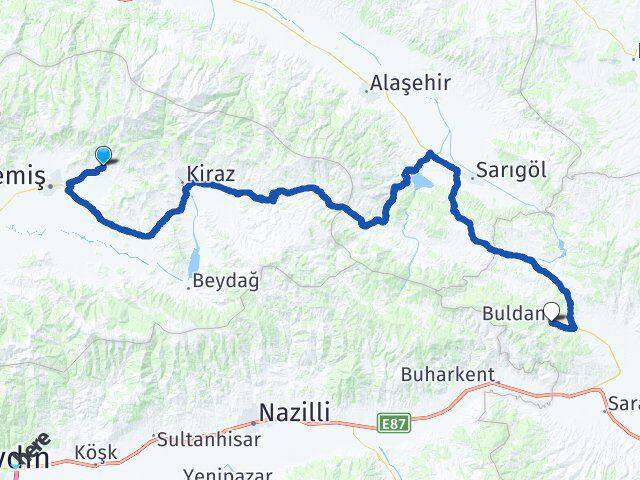 İzmir Ödemiş Birgi Buldan Denizli Arası Kaç Km - Yol Haritası