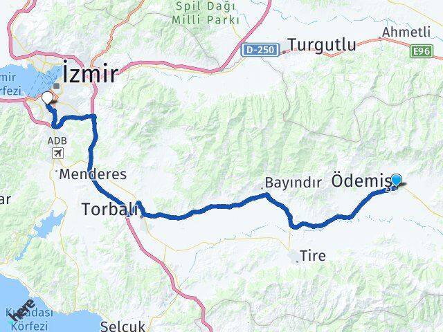 İzmir Ödemiş Bozyaka Karabağlar Arası Kaç Km - Yol Haritası