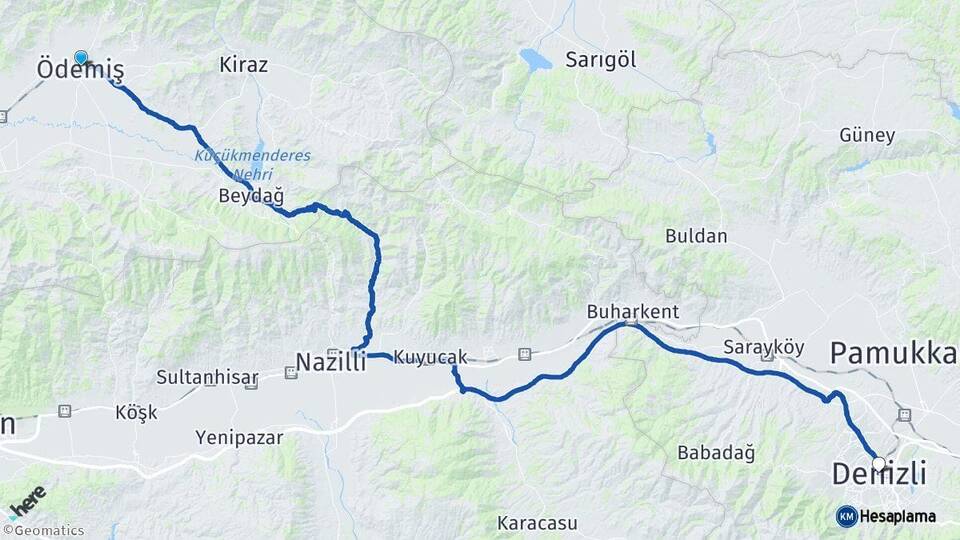 İzmir Ödemiş Denizli Arası Kaç Km - Yol Haritası