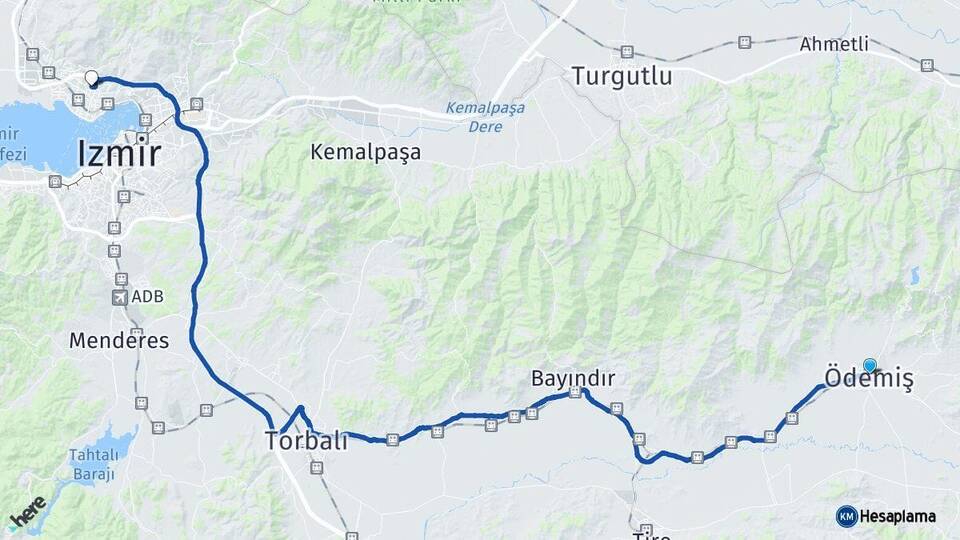 İzmir Ödemiş Karşıyaka Arası Kaç Km - Yol Haritası