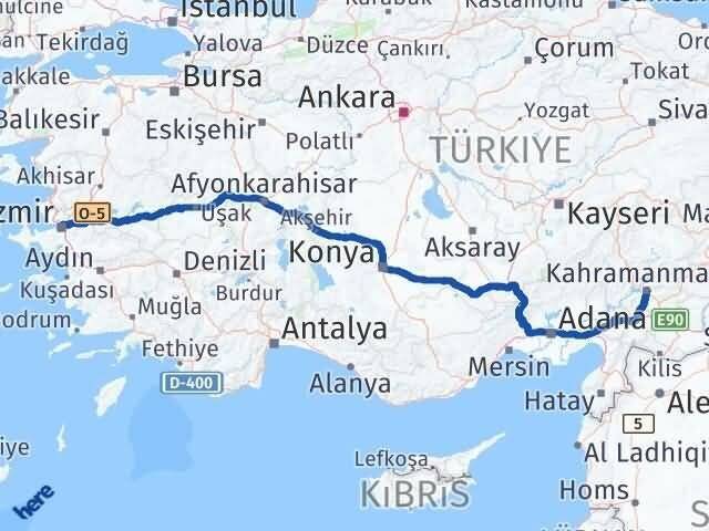 İzmir Onikişubat Kahramanmaraş Arası Kaç Km - Yol Haritası