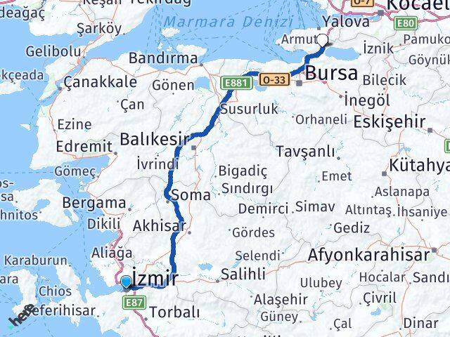 İzmir Orhangazi Bursa Arası Kaç Km - Yol Haritası