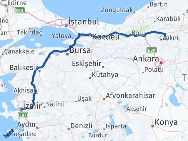 İzmir Orta Çankırı Arası Kaç Km - Yol Haritası