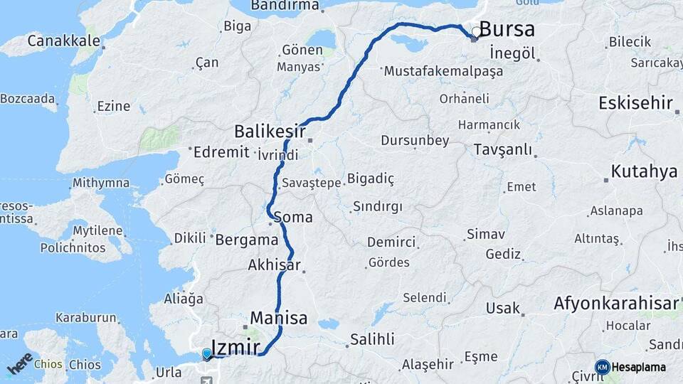 İzmir Osmangazi Bursa Arası Kaç Km - Yol Haritası