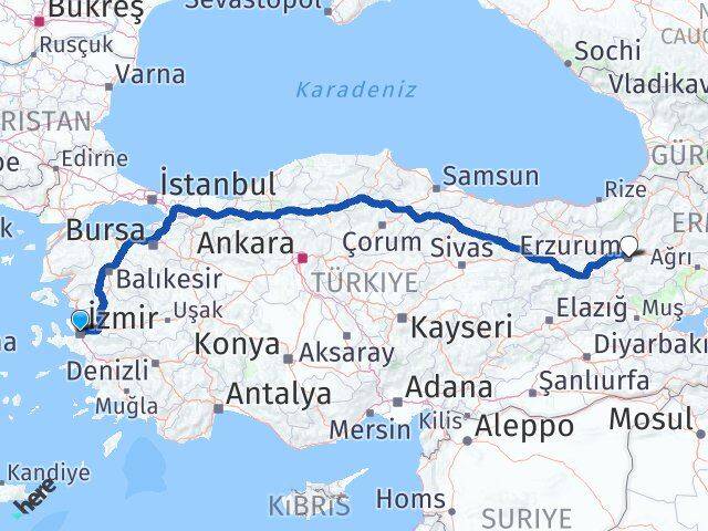 İzmir Palandöken Erzurum Arası Kaç Km - Yol Haritası