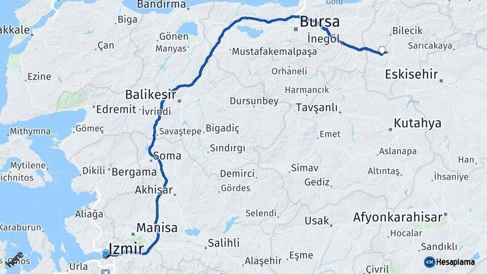 İzmir Pazaryeri Bilecik Arası Kaç Km - Yol Haritası