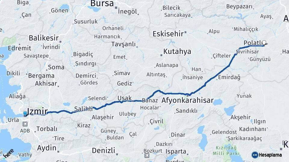 İzmir Polatlı Ankara Arası Kaç Km - Yol Haritası