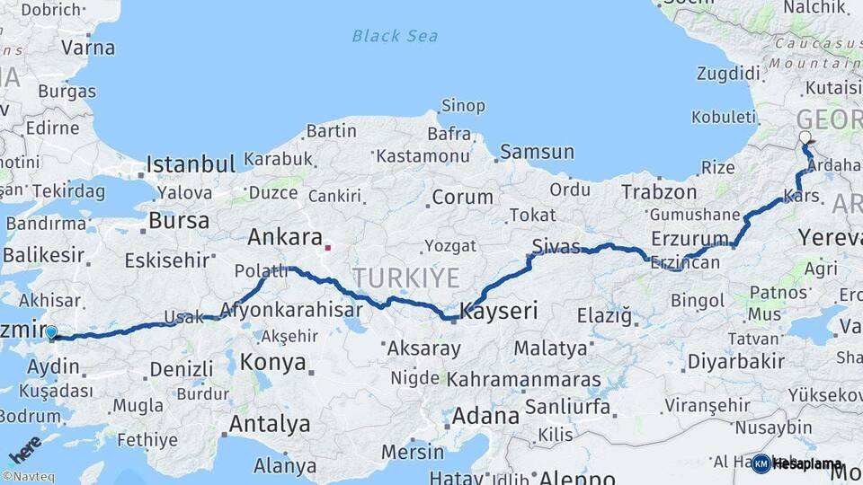 İzmir Posof Ardahan Arası Kaç Km - Yol Haritası