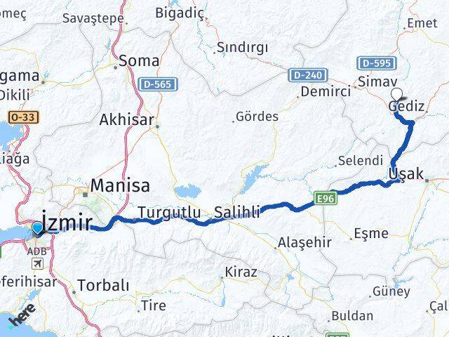 İzmir Şaphane Kütahya Arası Kaç Km - Yol Haritası