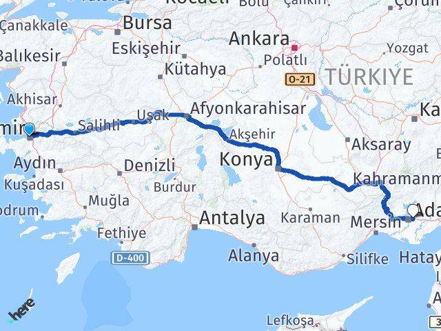 İzmir Sarıçam Adana Arası Kaç Km - Yol Haritası