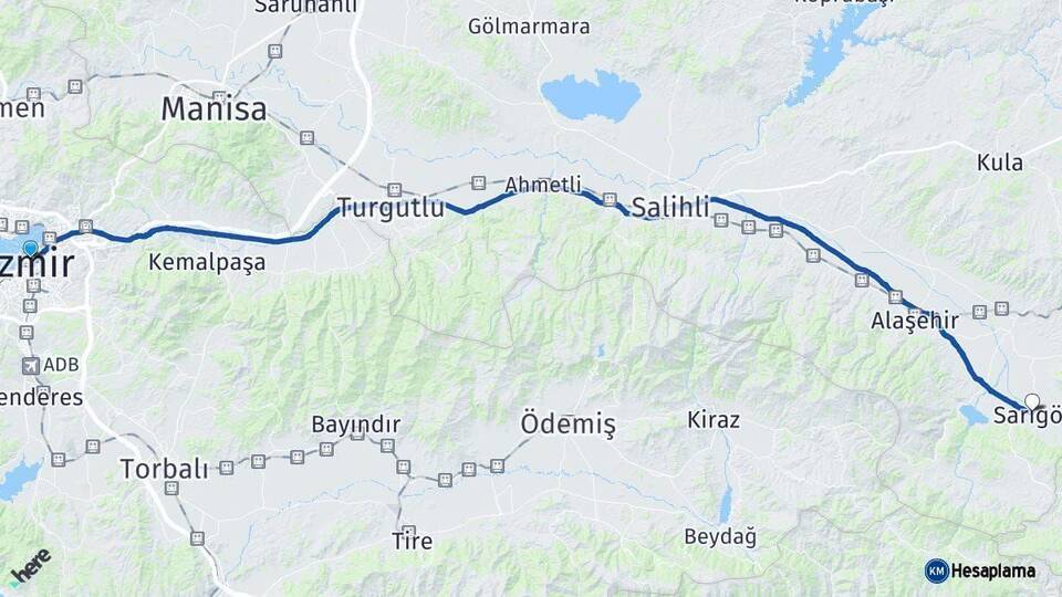 İzmir Sarıgöl Manisa Arası Kaç Km - Yol Haritası