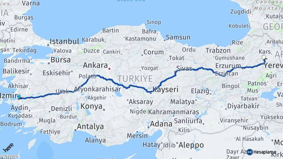 İzmir Sarıkamış Kars Arası Kaç Km - Yol Haritası