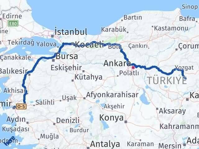 İzmir Sarıkaya Yozgat Arası Kaç Km - Yol Haritası