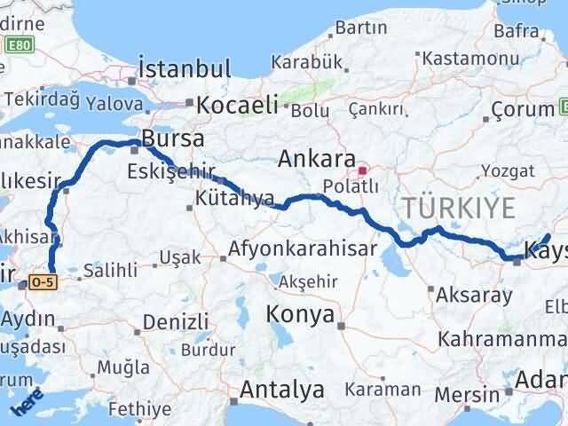 İzmir Sarıoğlan Kayseri Arası Kaç Km - Yol Haritası