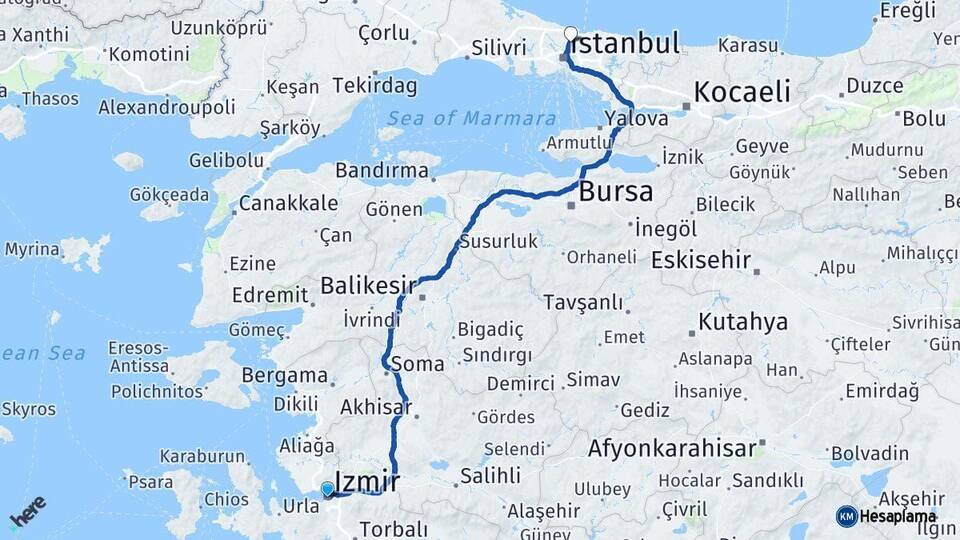 İzmir Sarıyer İstanbul Arası Kaç Km - Yol Haritası