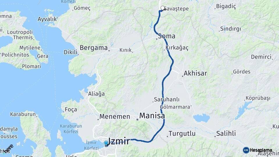 İzmir Savaştepe Balıkesir Arası Kaç Km - Yol Haritası