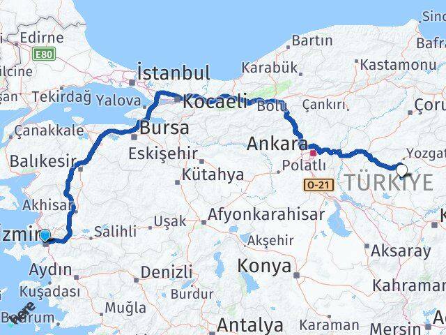 İzmir Şefaatli Yozgat Arası Kaç Km - Yol Haritası