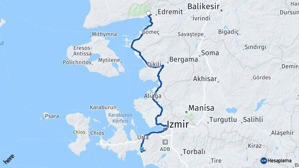 İzmir Seferihisar Akçay Edremit Balıkesir Arası Kaç Km - Yol Haritası