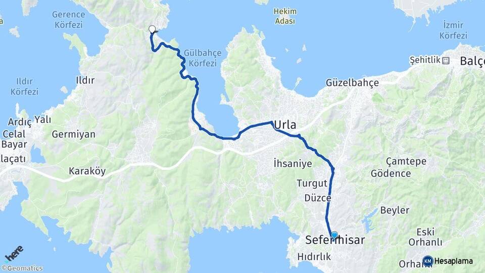 İzmir Seferihisar Balıklıova Urla Arası Kaç Km - Yol Haritası
