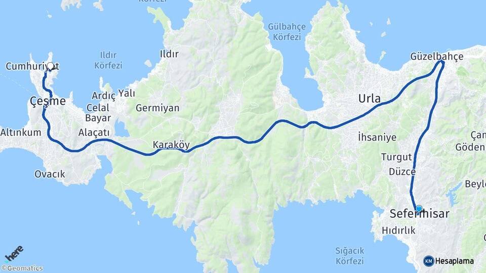 İzmir Seferihisar Dalyan Çeşme Arası Kaç Km - Yol Haritası
