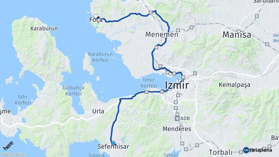 İzmir Seferihisar Foça Arası Kaç Km - Yol Haritası