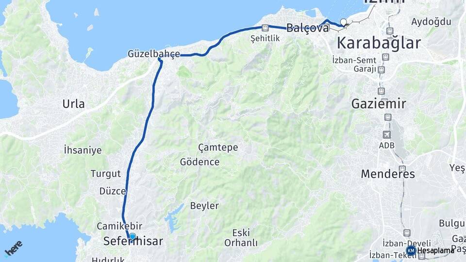 İzmir Seferihisar Göztepe Konak Arası Kaç Km - Yol Haritası