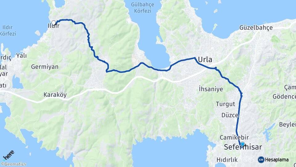 İzmir Seferihisar Ildır Çeşme Arası Kaç Km - Yol Haritası